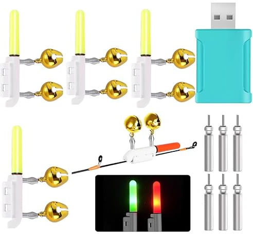 4/6stk Bissanzeiger Angeln | Knicklichter Angeln Mit Glocke | Wasserdicht Swinger Angeln Mit Schnalle | Angelzubehör Led Posen Nachtfischen Swinger Bissanzeiger Mit Ladegerät Und Akku