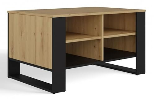 CDF Couchtisch Modern 4P | Farbe: Eiche Artisan Schwarz | Moderne Bank für EIN Wohnzimmer, Zimmer, Büro | Form: Quadrat Rechteck | Regal für Kleinigkeiten, Zeitungen, Magazine oder Bücher