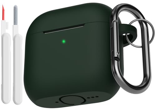KOKOKA Silikon Hülle Schutzhülle Kompatibel mit AirPods 4. Generation mit Reinigungsset, Stoßfeste Weiche Dünne Schutzhülle Case für Airpods 4 2024 mit Cleaner Kit & Karabiner, Dark Green
