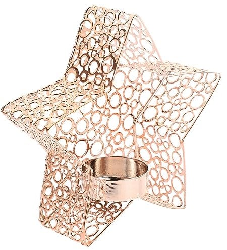 FONDOTIN Pentagram Candlestick Vintage Candlestick Holder Desktop Decor Tealight Candle Holder Dining Table Decoration Desktop Candle Holder Star Votive Candle Holders Iron Rose Gold