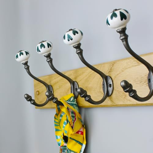 Hand Finished Dark Green Petal Ceramic Coat Hooks - Pack of 4