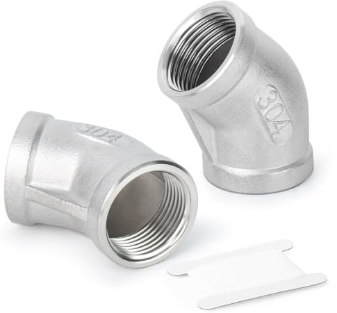 TAISHER 2 Stück 304 Edelstahl 45-Grad-Winkel, 1 Zoll BSP-Innengewinde auf 1 Zoll BSP-Innengewinde 304 Edelstahl-Rohrverschraubung