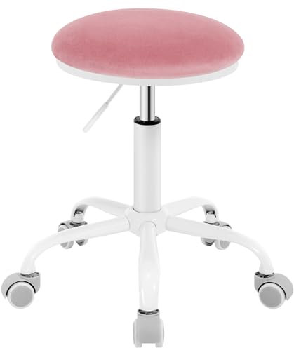 EUGAD Schminkhocker höhenverstellbar, Drehhocker mit Rollen, runder Hocker 360° drehbar, für Ankleidezimmer, Schlafzimmer, Samt, Rosa