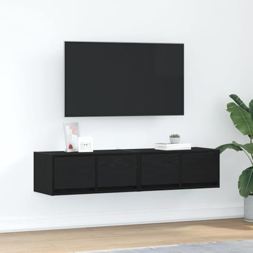 Canditree 2 pcs Meubles TV Suspendu avec 4 Tiroirs, 120 cm Banc TV Mural avec Rangement, étagère TV Flottante pour Salon (chêne Noir)