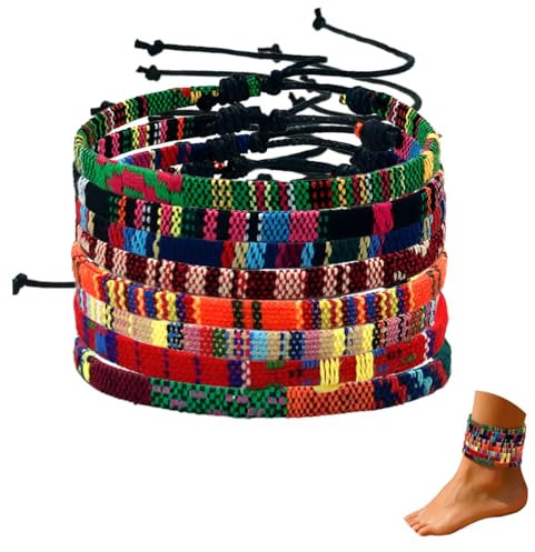 ZKGYUS 8 Pièce Bracelet de cheville Femme, Multicouche Bracelets de cheville, Bracelet de cheville tressé bohème, bracelet de cheville tressé coloré, pour femmes et filles