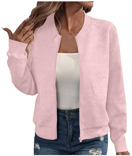 Bomberjacke Damen Blouson Sommerjacke Leichte Reißverschluss Sweatjacke Kurz Pilotenjacke Einfarbig Jacke Dünne Langarm Übergangsjacke College Jacket Mädchen Fliegerjacke Sommer Damenjacke Wanderjacke