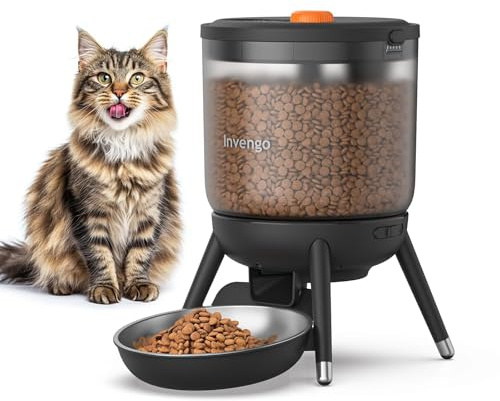 Invengo Automatic Cat Feeder with Timer, 3L Visible Hopper, One-Touch Feeding, Dual Power Supply, Anti-Bug Design – Automatic Cat Feeder for Cats & Small Dogs