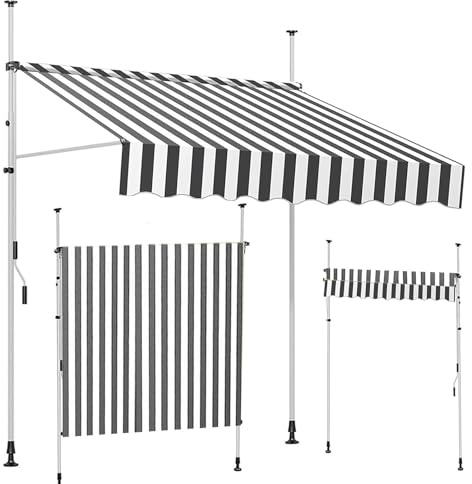 Versenkbare Terrassenmarkise Verstellbar Pergola Beschattung Sonnenschutz für Hinterhof Garten Balkon ohne Bohren Schwarz-Weiß 200cm - Perfekte Lösung für den Außenbereich