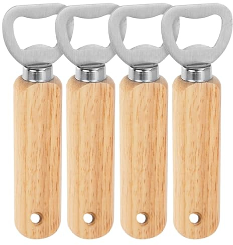 Funalix 4 Piezas Abrebotellas Mango de Madera, Descapsulador plano Botella, Abridor Cerveza Portátil y Duradero para Hogar, Bares, Fiestas y como Regalo Original