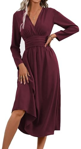 QUNERY Robe Longue Femme Ete/Automne Elégante Robes de Plage Manches Courtes/Longues V Taille Haute Robe Unie Maxi Casual et Chic Dress B-Violet M