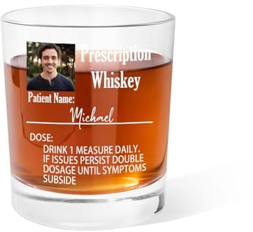 Verre à whisky personnalisé avec photo de 293,5 g avec nom et nom d'alcool, cadeau d'anniversaire, fête des pères, pour papa, grand-père, amateurs de whisky