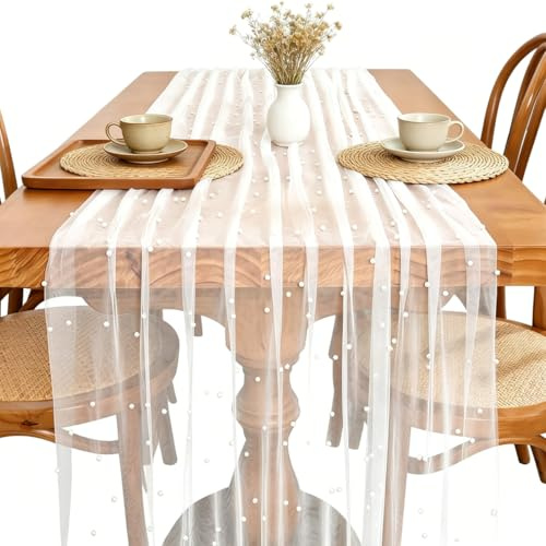 Soiftra Tischläufer Gold 70x300cm, Weiß 80 x 200cm Glitzer Tischdeko mit Goldfolie und Silberfolie für Hochzeit, Party, Empfang, Events und Festliche Tischdekoration aus Netzstoff (Weiß)