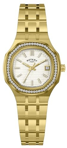 Rotary Ladies Brilliance White Dial Gold Plated Stainless Steel Bracelet Watch