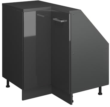 Vicco Eck-Küchenschrank für Dachschrägen R-Line, Anthrazit HGL, 75.6 cm | Verbindet zwei Dachschrägen · Tiefe 46 cm · Höhenverstellbare Füße · 1 Tür · 1 Einlegeboden