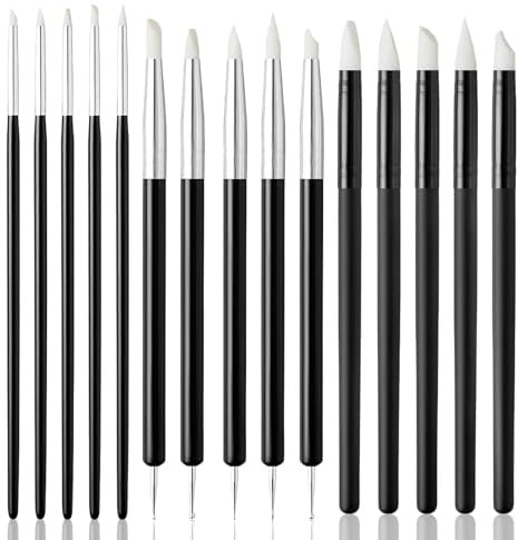 COGVOHY 15 Stück Silikonpinsel Set, Modellierwerkzeug Ton Töpfer Werkzeug, Gummipinsel Malen für Ton, Töpfern, Fondant, Malen nach Zahlen, Nail Art, Skulptur, Keramik