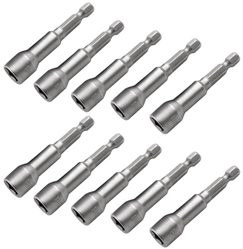10 Pcs Magnetic Hex Drill Bit Set - 8mm Hex Socket Nut Driver with 1/4 Shank for Impact Screwdriver,Drill & Quick-Change Handles - Metric Magnetic Nut Setter Tool Kit