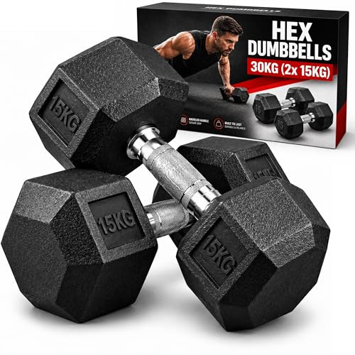 Senshi Japan Hex Dumbbells Set 5KG - 30KG Hand Free Weights | Anti Slip & Anti Roll Rubber Coated Cast Iron Dumbell Weights Set Home Gym Training Exercise