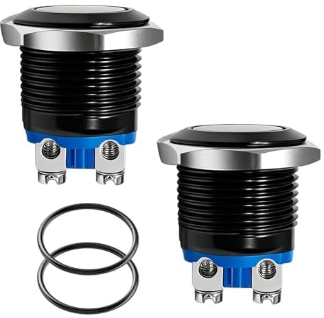 2 Pcs Pulsador Momentáneo 16mm Impermeable IP20,Interruptor 12V 220V AC 1A | Botones de Arranque Redondos, Pulsador Momentáneo Impermeable Para Timbre Coche Barco Hogar Electrónica, SPST 1NO
