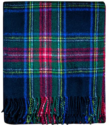 I LUV LTD Scottish Tartan Warm Wool Mix Throw Blanket Stewart Black Knee Plaid Throws for Sofas Travel Wool Rug Throws and Blankets 182 cm x 152 cm