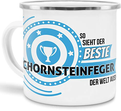 Emaille-Tasse mit Spruch So sieht der beste Schornsteinfeger der Welt aus - Beruf/Arbeit/Hobby/Edelstahl-Becher/Metall-Tasse/Kollege