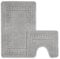 Velosso Non Slip Striped 2 Piece Bath Mat & Pedestal Mat Greek Key Plain Colours (Silver)