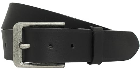 Gusti Echt Leder- Kellen Gürtel schlichter Ledergürtel mit silberner Schnalle Anzug Gürtel Accessoires Herren 80, 85, 90, 95, 100, 105, 110, 115 cm Schwarz Leder