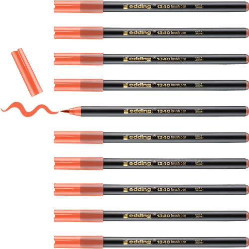 edding 1340 Pinselstift - mandarine - 10 Stifte - flexible Pinselspitze - Filzstift zum Malen, Schreiben und Zeichnen - Bullet Journals, Hand-Lettering, Mandalas, Kalligraphie