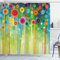 ABAKUHAUS Blumen Duschvorhang, Abstrakte Kunst Löwenzahn, Stoffliches Gewebe Badezimmerdekorationsset mit Haken, 175 x 220 cm, Grün Magenta
