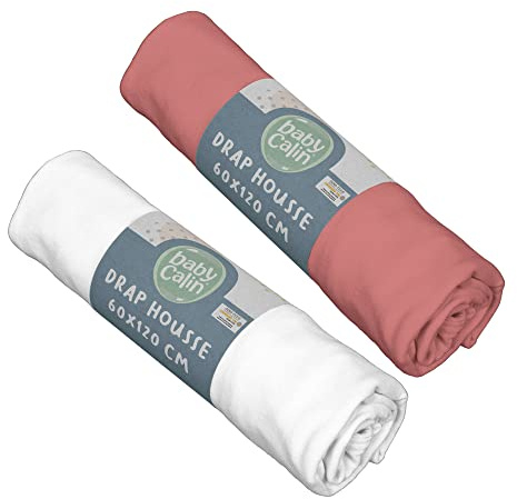 BabyCalin - Lot de 2 draps housse 60x120x15cm Terracotta/blanc certifié OEKO-TEX