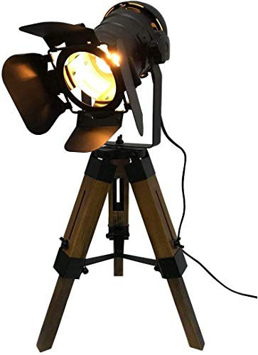 Xmxey Vintage Lampe de Table Réglable de Cinéma, Nautique Noir Style Rétro Trépied Spots Projecteurs en Bois Trépied Lampadaire Cinéma Film Accessoires