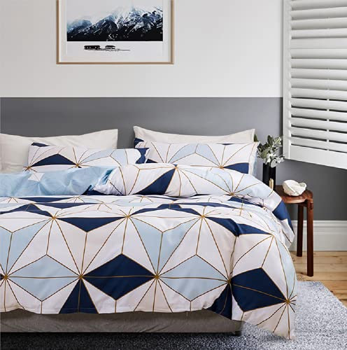 Bettwäsche 220x240 Blau Weiß Bettbezug Geometrisch Microfaser Bettwäscheset Jugendliche Weiß Deckenbezug King Size 3 Teilig Modern Luxus Bettgarnitur Paare Set Reißverschluss (SSXC,220X240cm 80x80 cm)