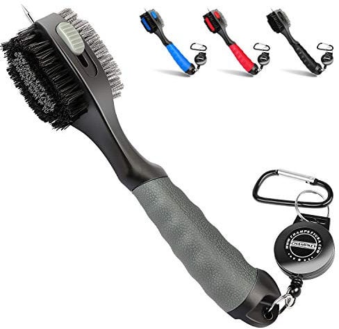Champkey PRO Retractable Golf Club Brush - Oversized Brush Head,Soft Rubber Hand Grip & Retractable Groove Cleaner Golf Brush (Grey)