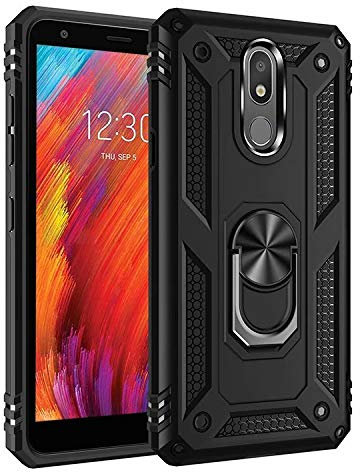 nh Custodia LG K10 2018/X415, Cover 360° Girevole Ring Armor Bumper TPU Case Magnetica Supporto Smartphone Silicone Custodie con Pellicola Protettiva per LG K10 2018/X415,Nero