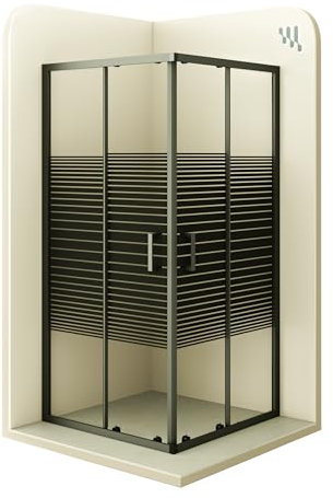 MOG Duschkabine 90x90 cm Höhe: 180 cm mit Schiebetüren Eckdusche mit Rollensystem aus 6 mm schwarz gestreiftes ESG Glas DK67