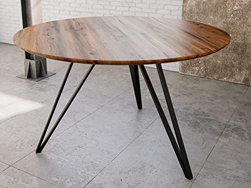 SAM Runder Esszimmertisch 120 cm Insa, Esstisch nussbaumfarben, Akazienholz massiv + lackiert, Schwarze Metallfüße, Tischplatte mit Schweizer Kante