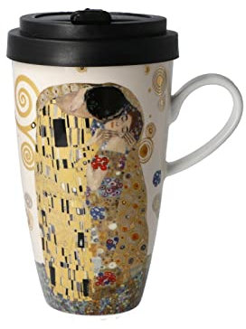 Goebel Coffee to Go 67-017-05-1 Tasse d'artiste avec couvercle Gustav Klimt le Baiser 12,5 x 8,5 x 15 cm 0,5 l