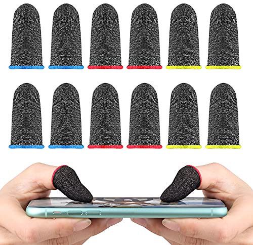 ZEPOHCK Gaming Finger Sleeves, [6 PCS] Game Controllers Finger Cover, Breathable Anti-Sweat Silver Fibre Finger Cot Improve Sensitivity for Rules of Survival/Knives Out for Android & iOS