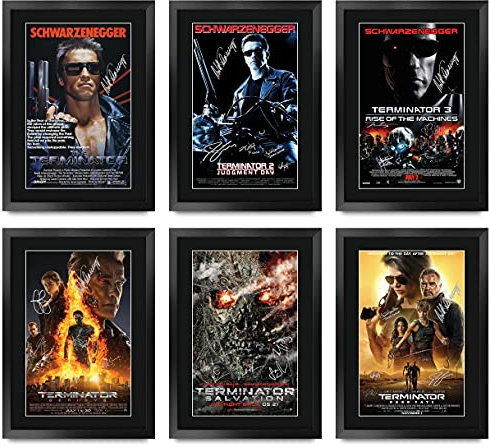 HWC Trading FR A3 Terminator Collection Schwarzenegger Gifts gedrucktes Poster, signiertes Autogrammbild für Film-Erinnerungsstücke, A3, gerahmt