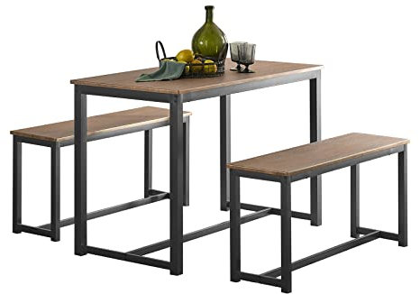 SoBuy OGT25-N 3-teilig Essgruppe Esstisch mit 2 Sitzbänke Sitzgruppe Küche Küchentisch-Set Holztisch Balkontisch Esszimmertisch