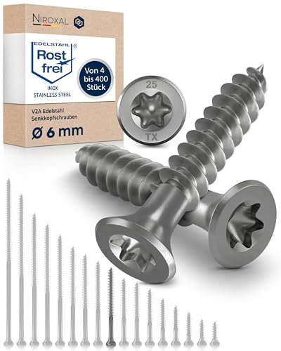 Holzschrauben Torx Schrauben 6x60 Edelstahl V2A rostfrei Spanplattenschrauben für Holz Teilgewinde 6mm stark 60mm lang 10 Stück Edelstahlschrauben Holz A2