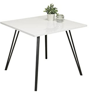 Hela Tische, Esszimmertisch Küchentisch Jennifer, quadratisch, Holzwerkstoff lackiert, Hochglanz Weiß, V-Fußgestell Schwarz, 90x90cm