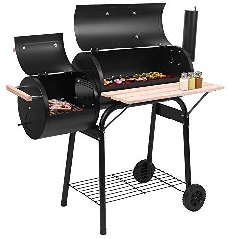 Outvita BBQ Holzkohlegrill, Outdoor Terrasse Grillkocher mit versetztem Smoker, Rollen und Tablett für Balkon Picknicks, Party und Camping