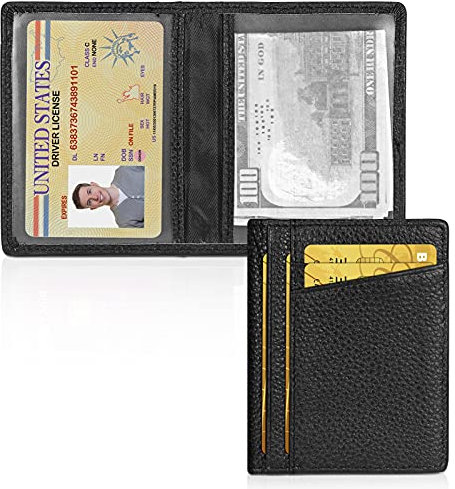 Unaone Slim Minimalist Wallet - Premium Leather RFID Blocking Front Pocket Wallets with 8 Card Slots and 2 ID Window, Black
