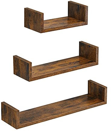 SONGMICS Étagère Murale Suspendue, Lot de 3, Décoration Salon, Longueur 30/45/60 cm, Tablette Flottante, Capacité de Charge 10 kg, Salon, Bureau, Salle de Bain, Cuisine, Marron Rustique LWS066T01