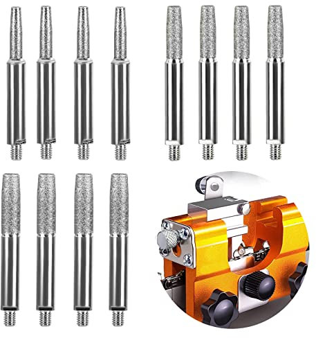 Chainsaw Sharpening Stone, Chainsaw Grinding Stone, 12PCS High Hardness Diamond Chainsaw Sharpener - Burr Stone File in 3 Size Diamond Sharpening Wheels Chainsaw File for Chain Saw(4mm, 4.8mm, 5.5mm)