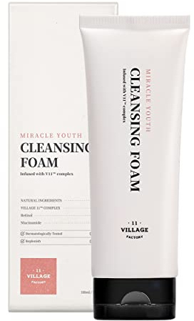 [VILLAGE 11 FACTORY] MIRACLE YOUTH CLEANSING FOAM (100ml) Korean Skincare - Gentle Cleanser Infused with Retinol & Niacinamide - Hydrates & Firms - 94% Natural Ingredients - Vegan Formula