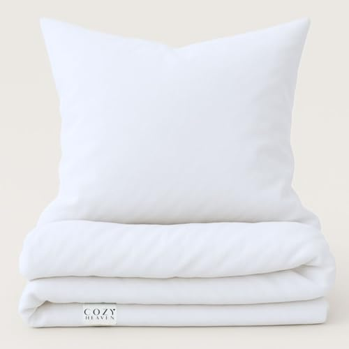 COZY HEAVEN | Luxus Lyocell Bettwäsche (Tencel™) | Gewonnen aus Eukalyptus u.a. | Ultra weich & hochwertig | Hypoallergen | Atmungsaktiv gegen Schweiß | Nachhaltig (Shiny White, 155x220 + 40x80)