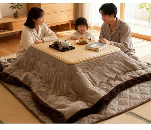Leaceuv 4 Stück Set Kotatsu Heizung Japanischer Tisch,mit Decke Teppich Heizung,Tatami-Tisch Couchtisch Beistelltisch,Massivholz Japanisches Wärmetisch Tischs,für Zimmer Schlafzimmer Wohnzimmer