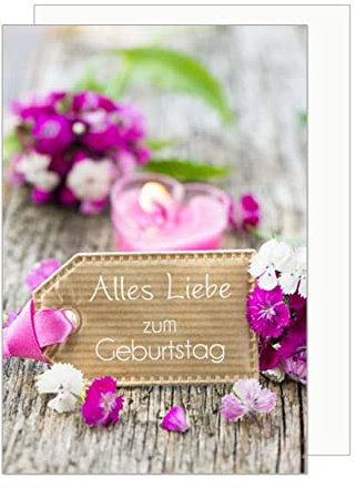 Edition Seidel Premium Geburtstagskarte mit Umschlag. Glückwunschkarte Grusskarte Billet Happy Birthday Mann Frau Kind Alles Liebe zum Geburtstag Licht Herz Blüten Holz Karte (G2957 SW023)