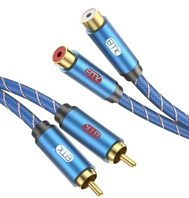 EMK Cavo 2RCA, cavo di prolunga 2RCA (L&R) maschio a RCA femmina Cavi audio stereo intrecciato nylon con alloggiamento alluminio per Smart-TV, Soundbar, console gioco, sistemi Hi-Fi (F-1m)